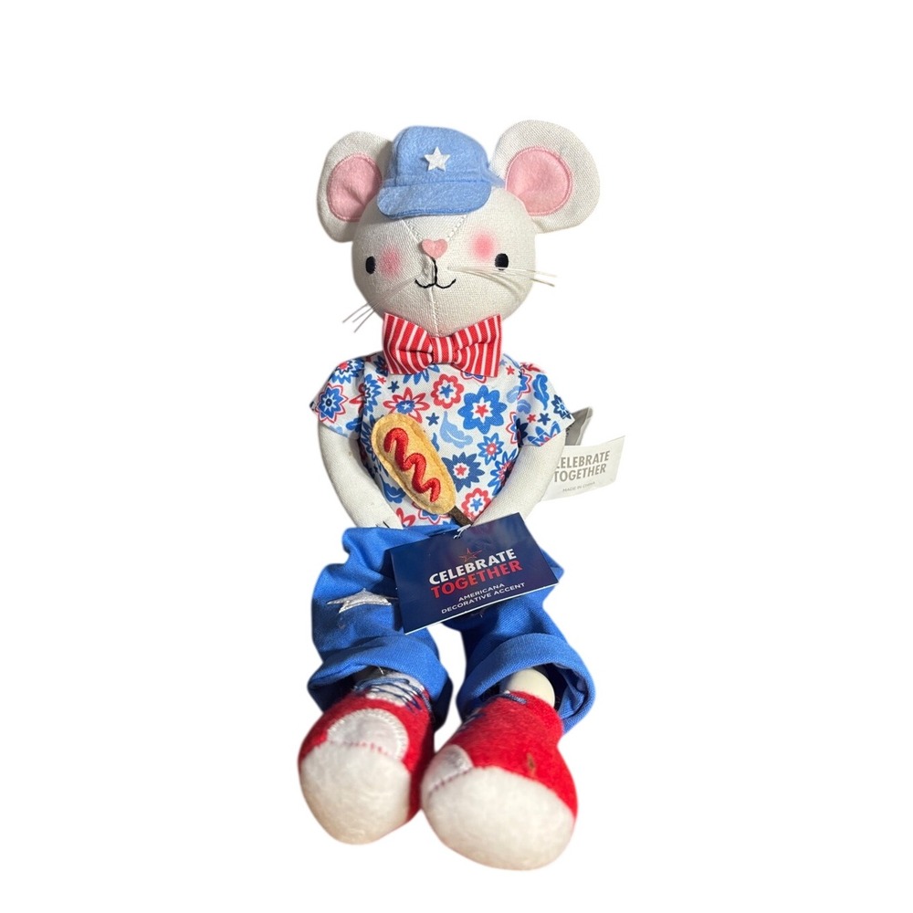 Celebrate Together Americana Mouse  Summer Decor Patriotic Stuffed 15" GIFT NEW